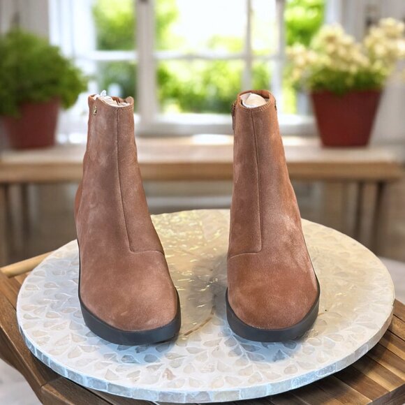 Vionic Skylar Orthotic Wedge Ankle Boots 7 WIDE Cognac Suede Comfort Zip Booties - Picture 5 of 12